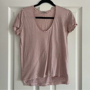 Zara v neck red and white striped t shirt